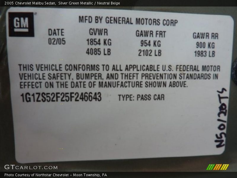 Silver Green Metallic / Neutral Beige 2005 Chevrolet Malibu Sedan
