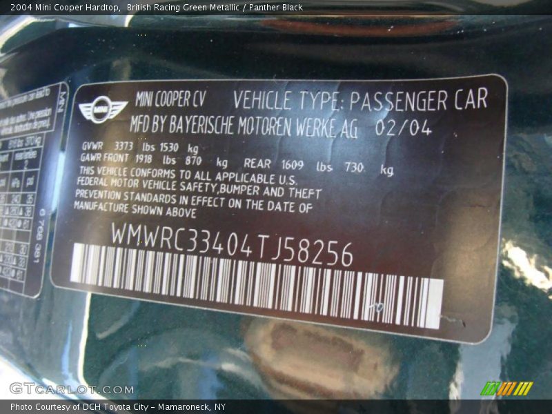 British Racing Green Metallic / Panther Black 2004 Mini Cooper Hardtop
