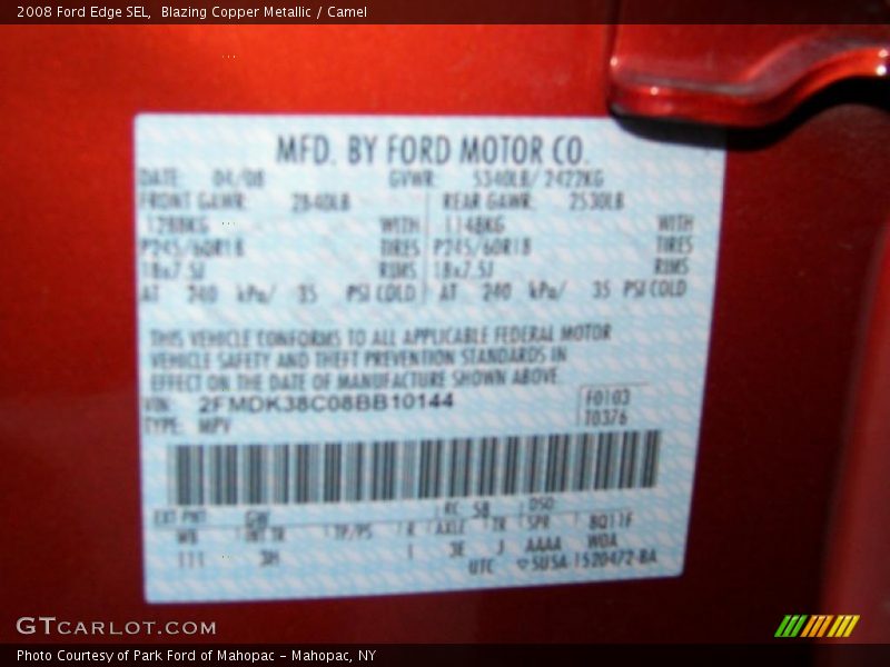 Blazing Copper Metallic / Camel 2008 Ford Edge SEL