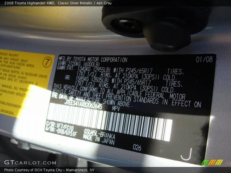 Classic Silver Metallic / Ash Gray 2008 Toyota Highlander 4WD
