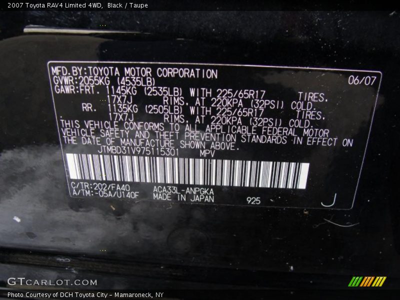 Black / Taupe 2007 Toyota RAV4 Limited 4WD