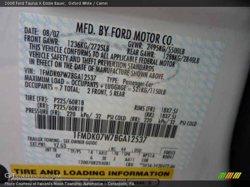 Oxford White / Camel 2008 Ford Taurus X Eddie Bauer