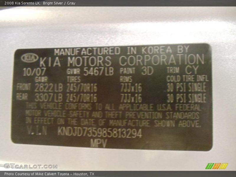 Bright Silver / Gray 2008 Kia Sorento LX