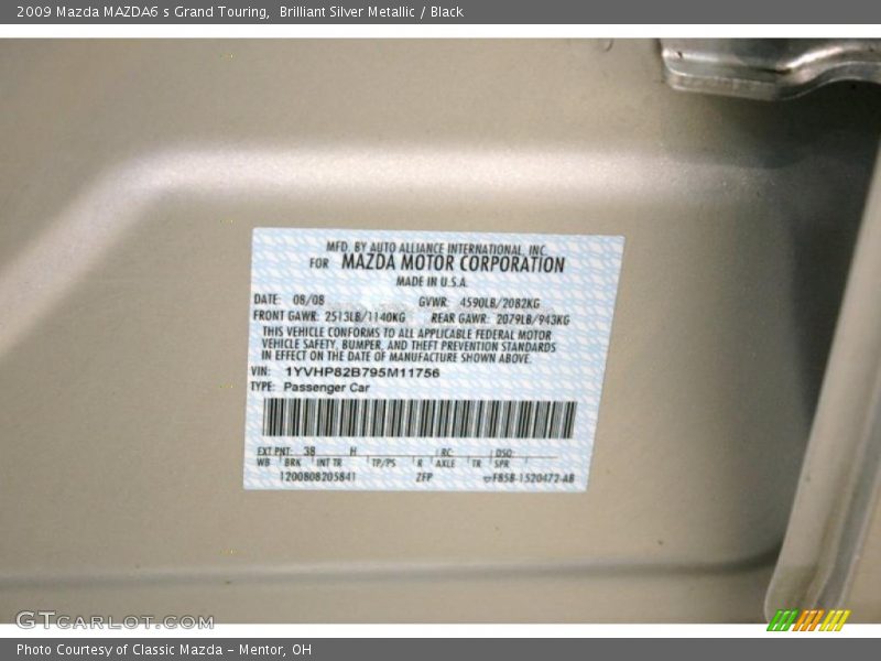 Brilliant Silver Metallic / Black 2009 Mazda MAZDA6 s Grand Touring