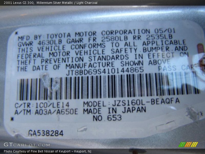 Millennium Silver Metallic / Light Charcoal 2001 Lexus GS 300