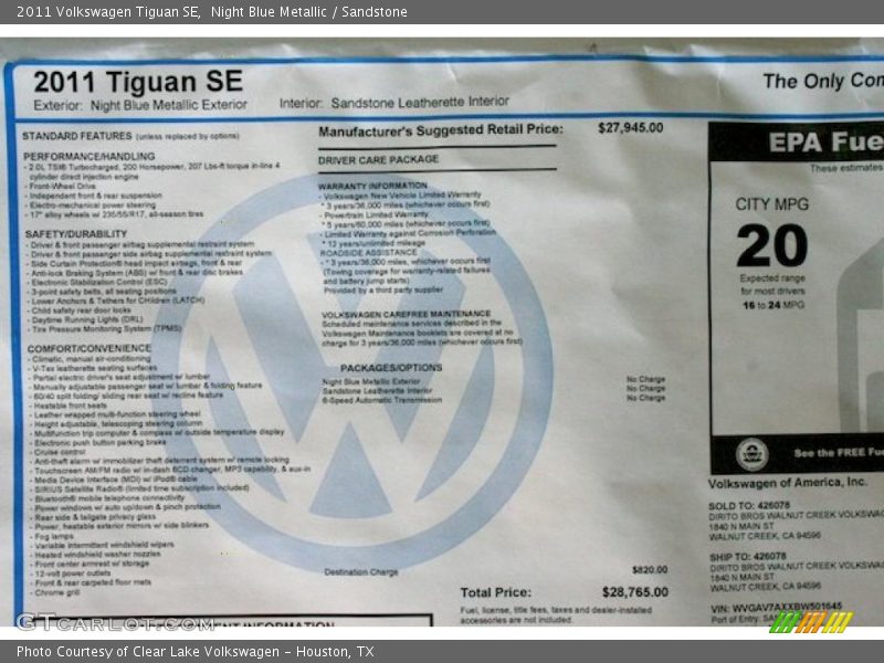 Night Blue Metallic / Sandstone 2011 Volkswagen Tiguan SE
