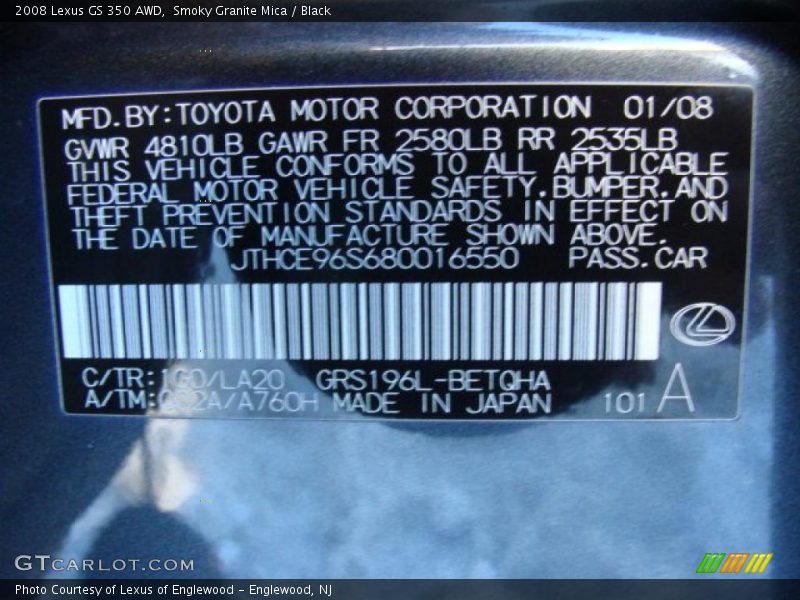 Smoky Granite Mica / Black 2008 Lexus GS 350 AWD