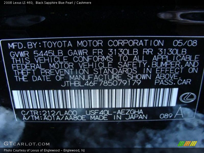Black Sapphire Blue Pearl / Cashmere 2008 Lexus LS 460