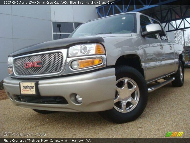 Silver Birch Metallic / Stone Gray 2005 GMC Sierra 1500 Denali Crew Cab AWD
