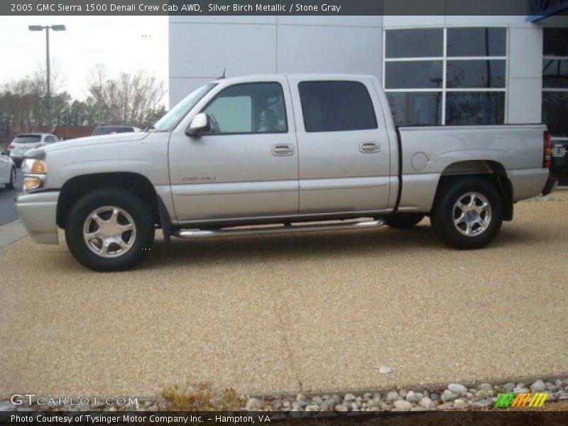 Silver Birch Metallic / Stone Gray 2005 GMC Sierra 1500 Denali Crew Cab AWD
