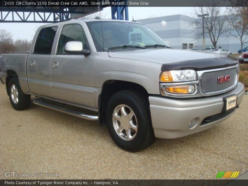 Silver Birch Metallic / Stone Gray 2005 GMC Sierra 1500 Denali Crew Cab AWD