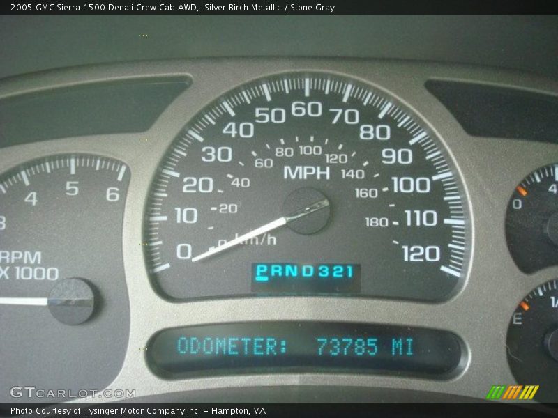 Silver Birch Metallic / Stone Gray 2005 GMC Sierra 1500 Denali Crew Cab AWD