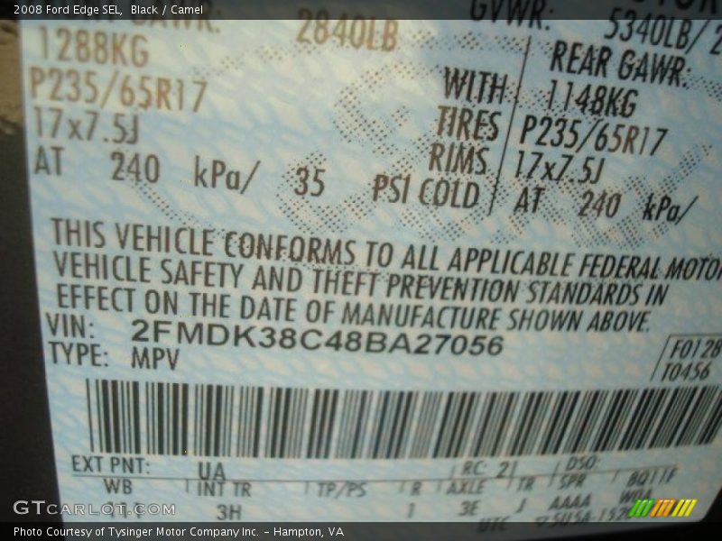 Black / Camel 2008 Ford Edge SEL