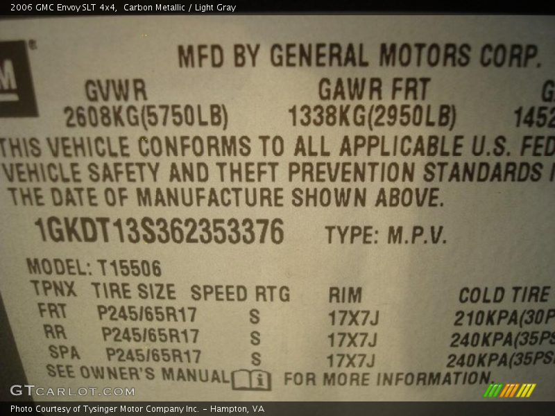 Carbon Metallic / Light Gray 2006 GMC Envoy SLT 4x4