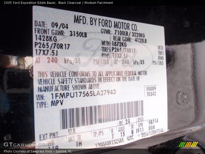 2005 Expedition Eddie Bauer Black Clearcoat Color Code UA