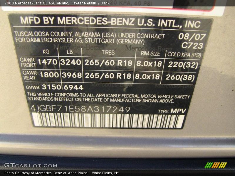 Pewter Metallic / Black 2008 Mercedes-Benz GL 450 4Matic