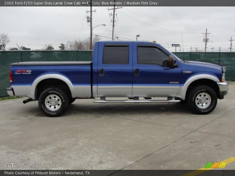 Sonic Blue Metallic / Medium Flint Grey 2003 Ford F250 Super Duty Lariat Crew Cab 4x4