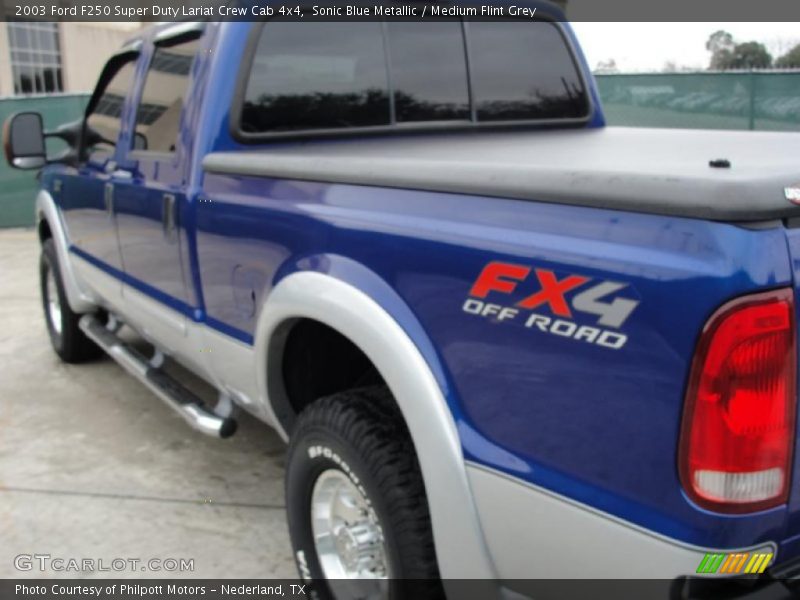 Sonic Blue Metallic / Medium Flint Grey 2003 Ford F250 Super Duty Lariat Crew Cab 4x4