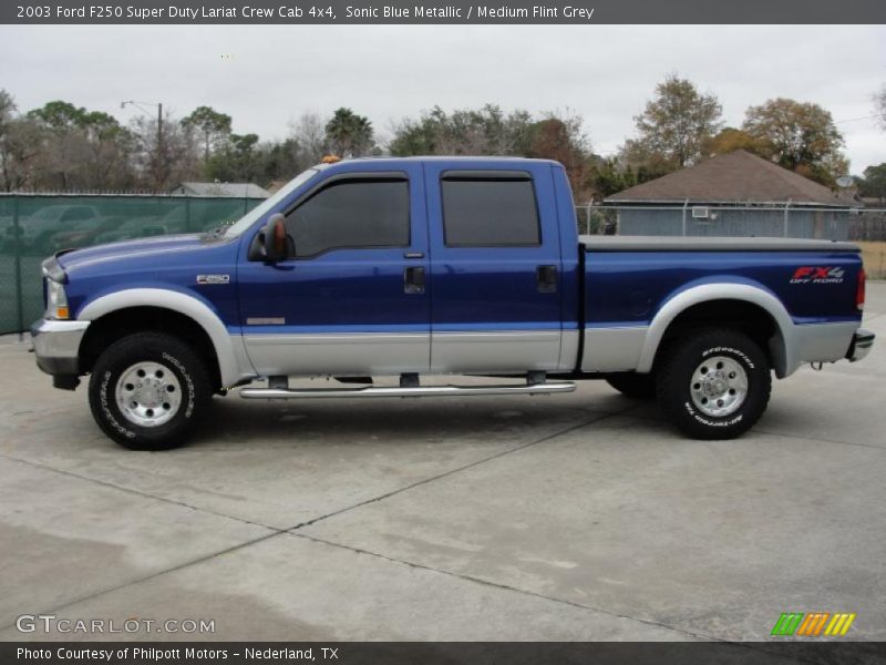 Sonic Blue Metallic / Medium Flint Grey 2003 Ford F250 Super Duty Lariat Crew Cab 4x4