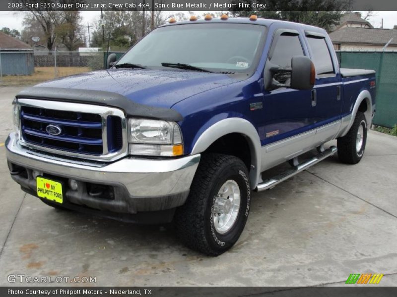 Sonic Blue Metallic / Medium Flint Grey 2003 Ford F250 Super Duty Lariat Crew Cab 4x4