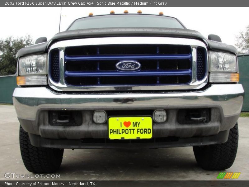 Sonic Blue Metallic / Medium Flint Grey 2003 Ford F250 Super Duty Lariat Crew Cab 4x4
