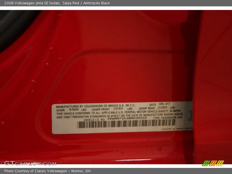 Salsa Red / Anthracite Black 2008 Volkswagen Jetta SE Sedan