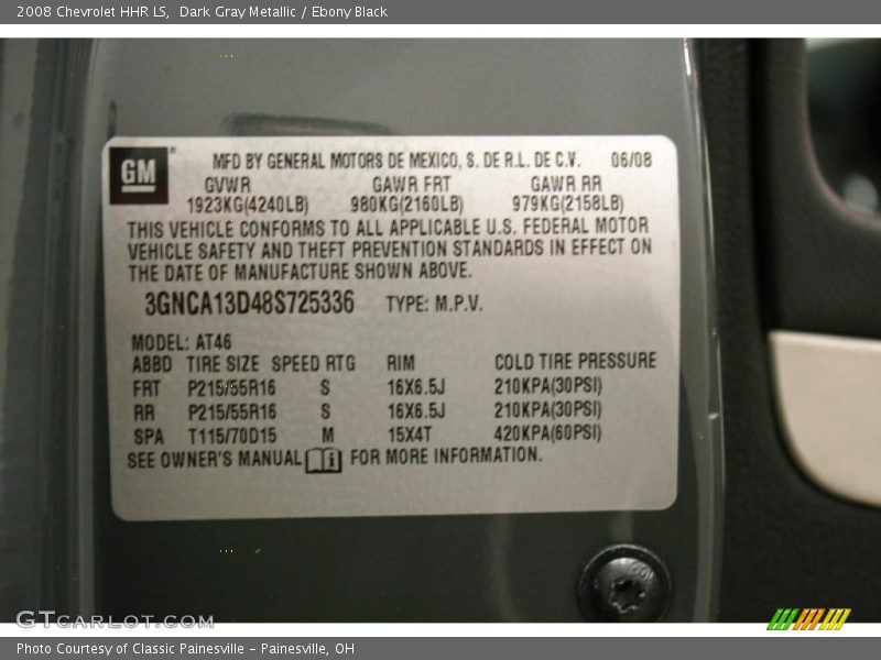 Info Tag of 2008 HHR LS