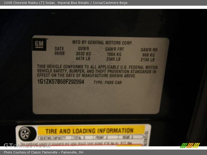 Imperial Blue Metallic / Cocoa/Cashmere Beige 2008 Chevrolet Malibu LTZ Sedan
