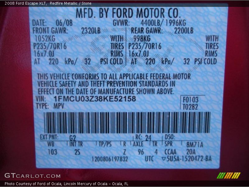 Redfire Metallic / Stone 2008 Ford Escape XLT