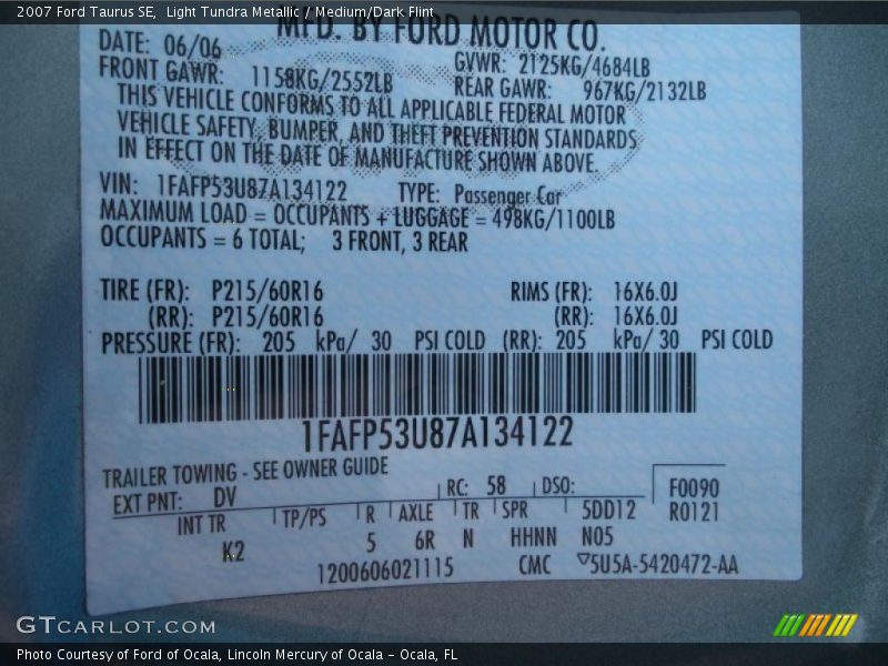 Light Tundra Metallic / Medium/Dark Flint 2007 Ford Taurus SE
