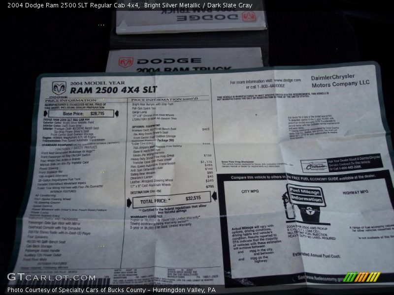  2004 Ram 2500 SLT Regular Cab 4x4 Window Sticker