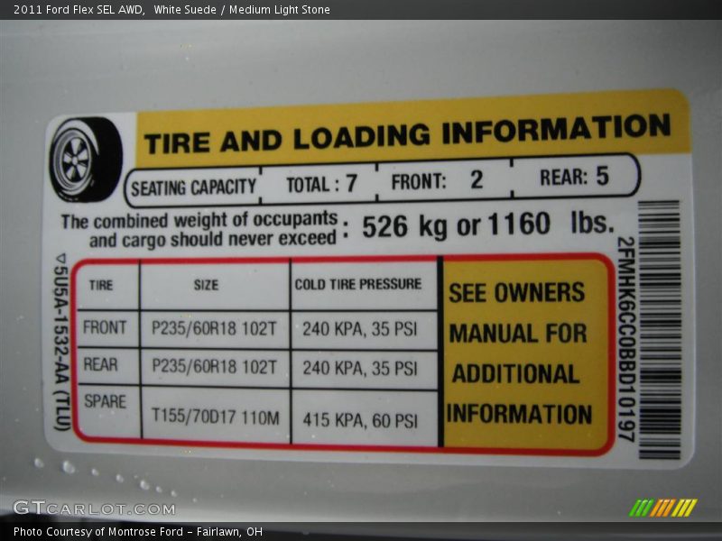 Info Tag of 2011 Flex SEL AWD