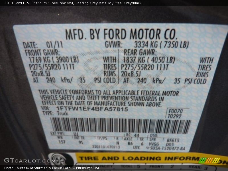 Sterling Grey Metallic / Steel Gray/Black 2011 Ford F150 Platinum SuperCrew 4x4
