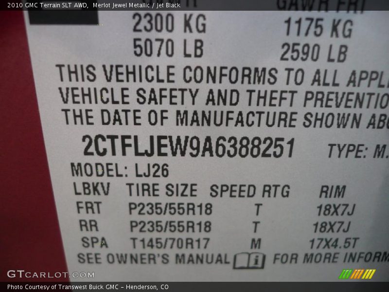 Merlot Jewel Metallic / Jet Black 2010 GMC Terrain SLT AWD