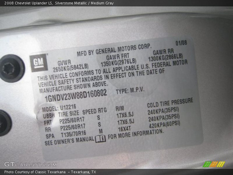 Silverstone Metallic / Medium Gray 2008 Chevrolet Uplander LS