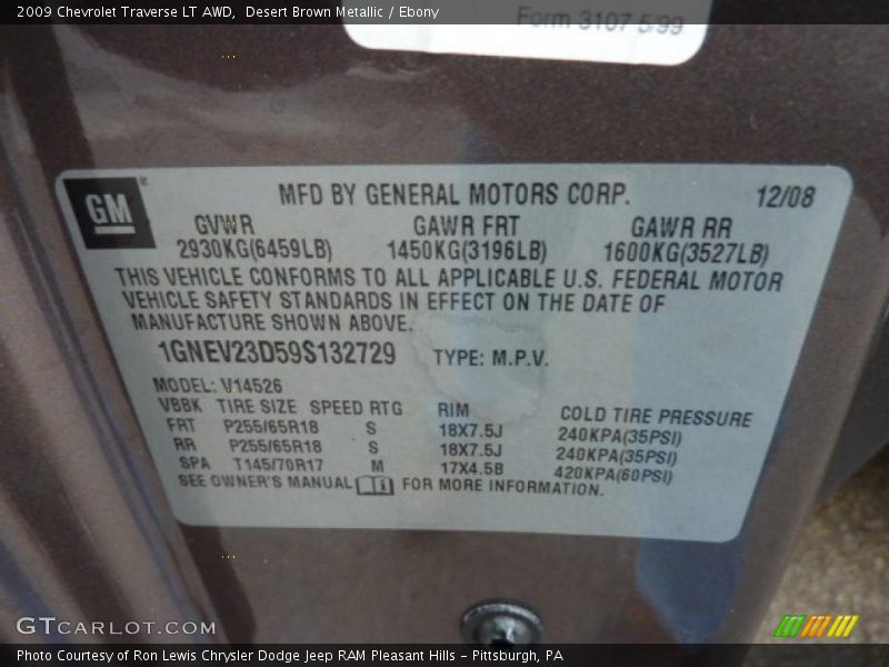 Desert Brown Metallic / Ebony 2009 Chevrolet Traverse LT AWD