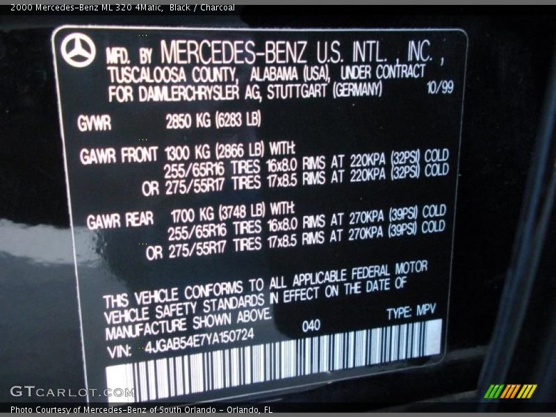 Black / Charcoal 2000 Mercedes-Benz ML 320 4Matic