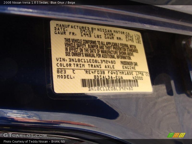 Blue Onyx / Beige 2008 Nissan Versa 1.8 S Sedan
