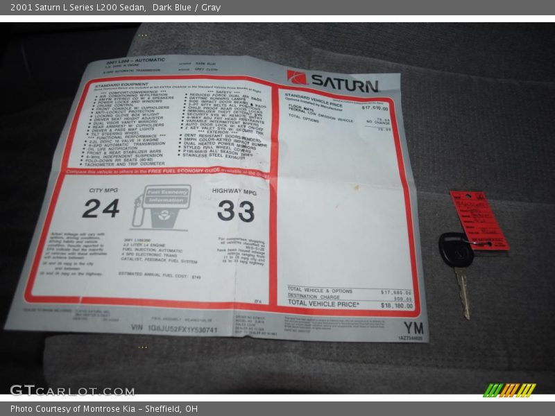  2001 L Series L200 Sedan Window Sticker