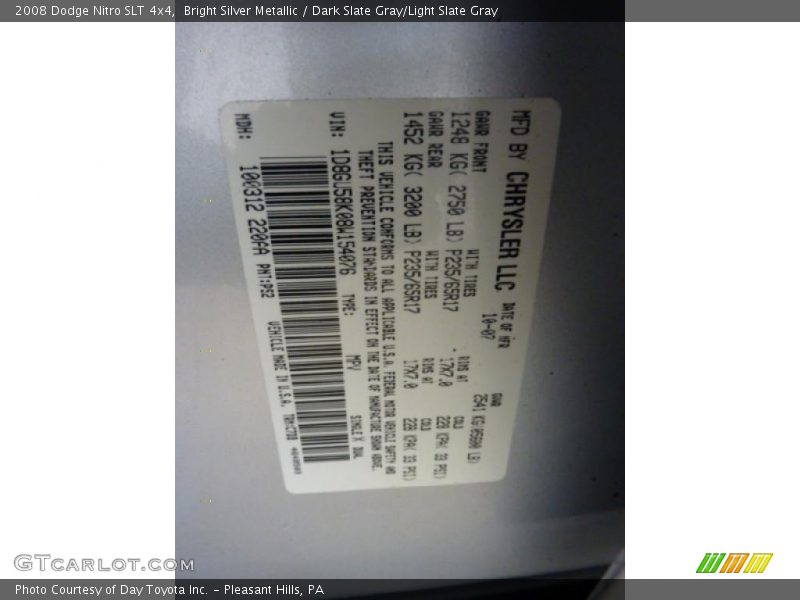 Bright Silver Metallic / Dark Slate Gray/Light Slate Gray 2008 Dodge Nitro SLT 4x4