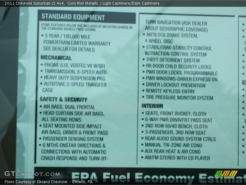  2011 Suburban LS 4x4 Window Sticker