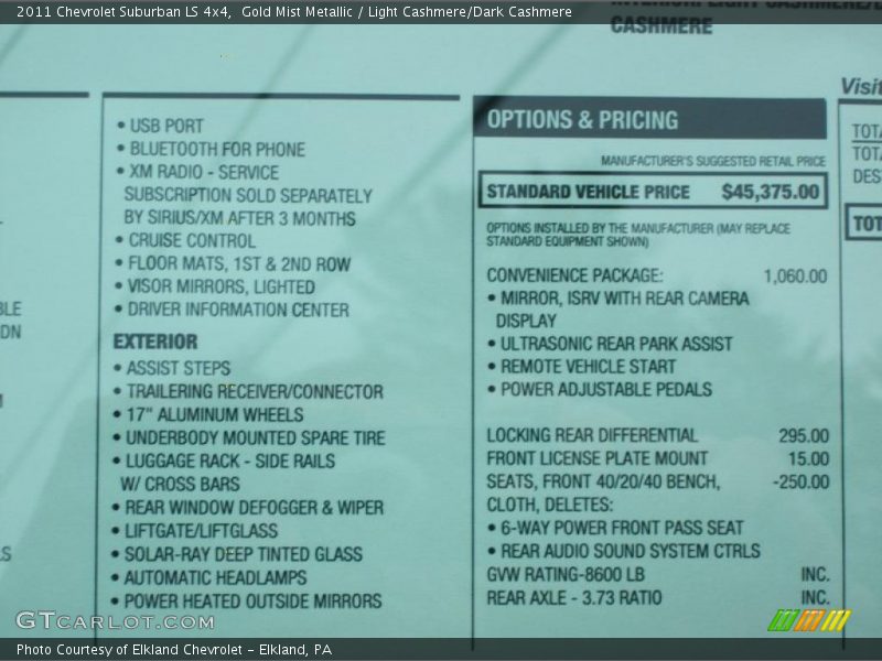  2011 Suburban LS 4x4 Window Sticker