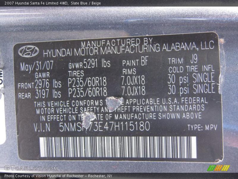 Slate Blue / Beige 2007 Hyundai Santa Fe Limited 4WD