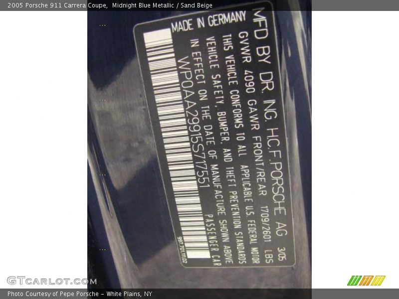 Midnight Blue Metallic / Sand Beige 2005 Porsche 911 Carrera Coupe