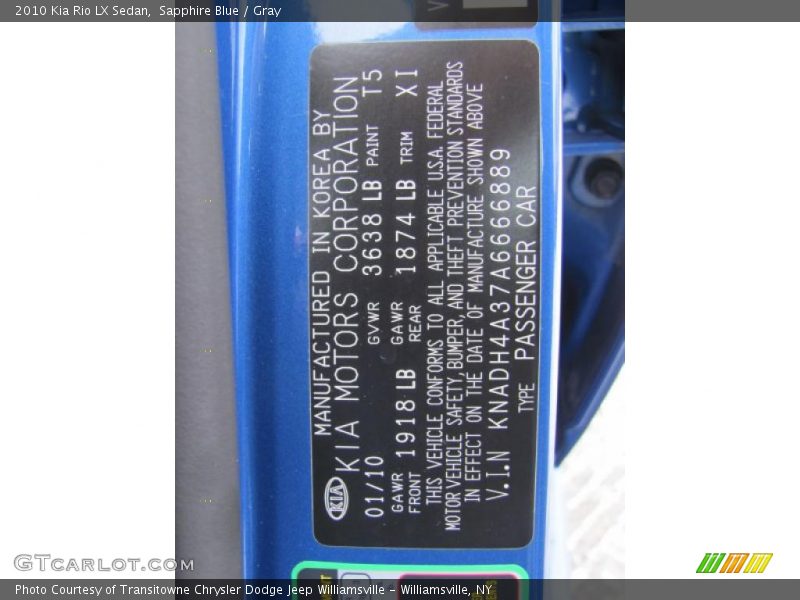 Sapphire Blue / Gray 2010 Kia Rio LX Sedan