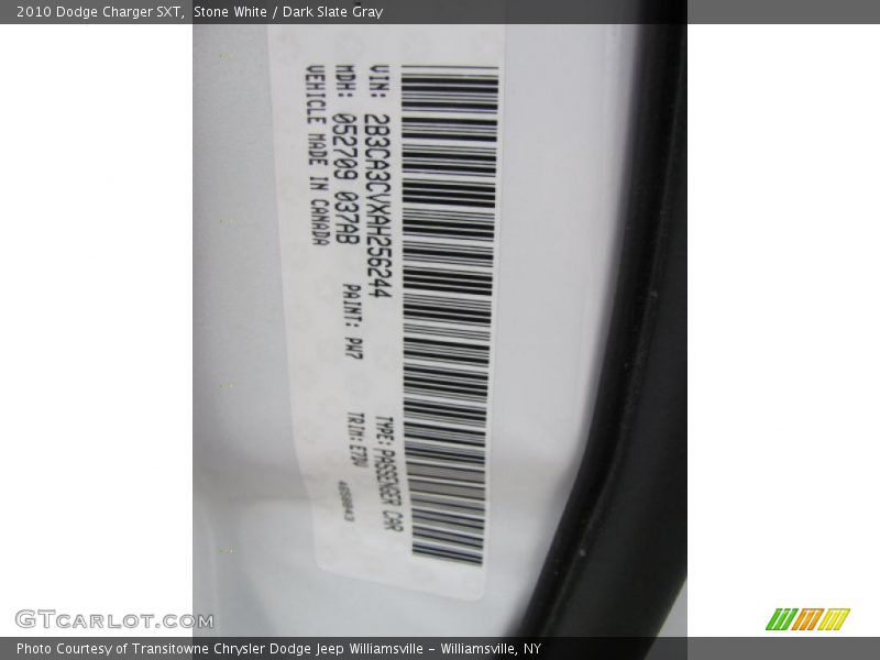 Stone White / Dark Slate Gray 2010 Dodge Charger SXT
