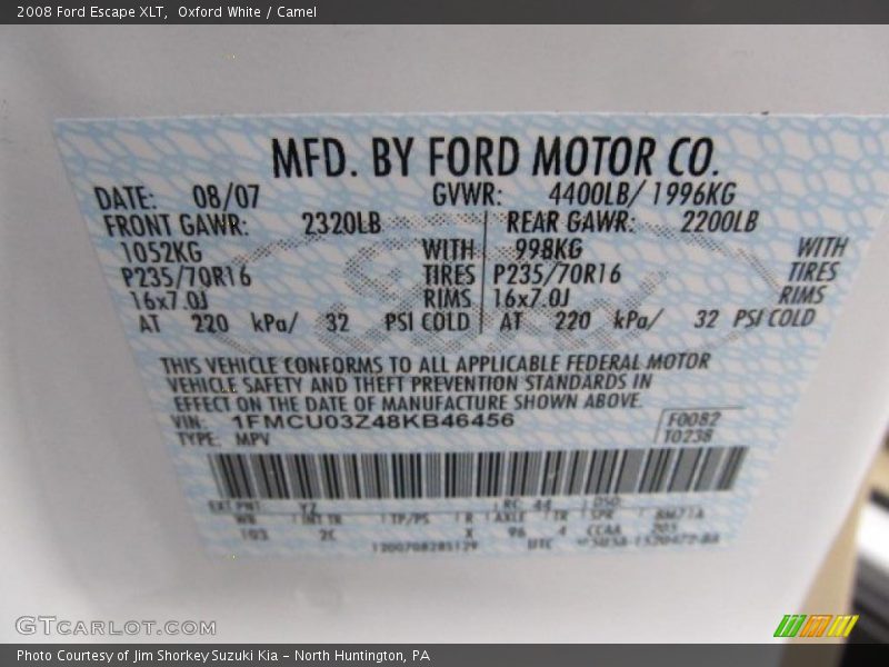 Oxford White / Camel 2008 Ford Escape XLT
