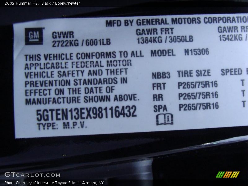 Black / Ebony/Pewter 2009 Hummer H3