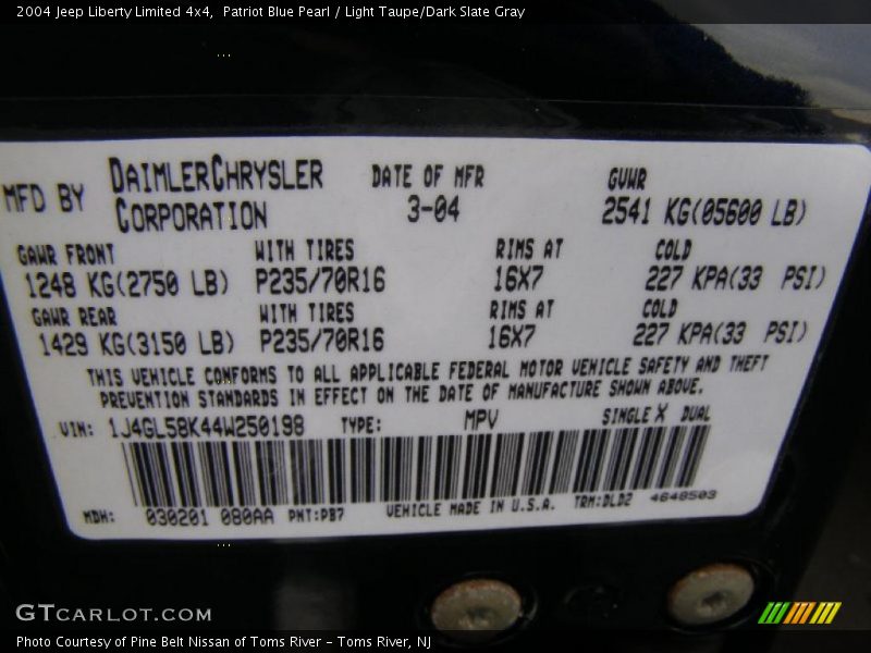 Patriot Blue Pearl / Light Taupe/Dark Slate Gray 2004 Jeep Liberty Limited 4x4
