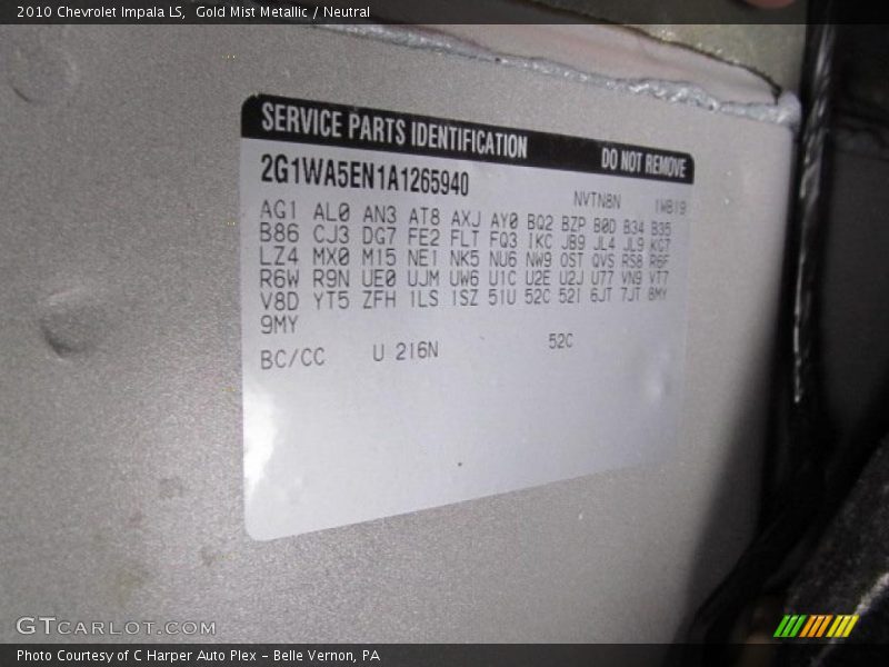 Gold Mist Metallic / Neutral 2010 Chevrolet Impala LS